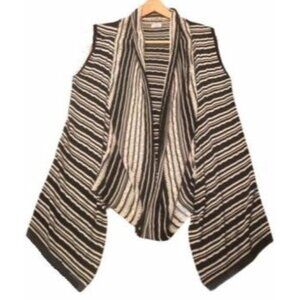 Charming Charlie Striped Long Kimono Boho Hippie Casual SZ L Open Knit Black